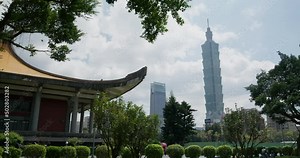 Taipei 101 city landmark in Sun Yat Sen Memorial hall