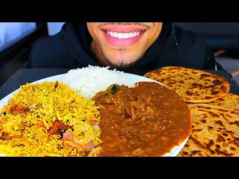 ASMR INDIAN FOOD SPICY BIRYANI CURRY WITH RICE & PARATHA EATING SOUNDS NO TALKING JERRY *VEGETARIAN*