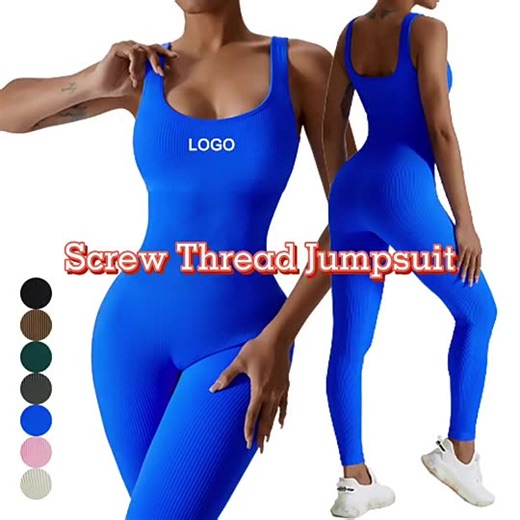 Custom Logo Sleeveless Seamless Romper Bodycon Jumpsuit Gym Bodysuits Activewear Women Knit Ribbed One Piece Workout Jumpsuit