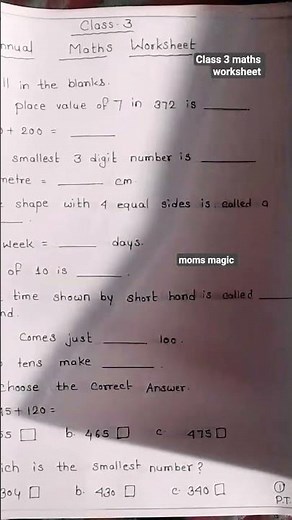 class 3 maths worksheet