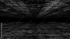 PNG Alpha.Camera moves through digital computer cyberspace.Programming data code text and futuristic HUD elements.Good for tech titles and background, news headline business intro screensaver.Type 2
