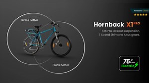Full-size power. Half the hassle. From your first ride to your fiercest commute, Hornback has a foldable for everyone. No matter your terrain, budget, or ambition , we’ve reimagined what a bicycle should be. ⚡ The X1 Pro and X1s deliver full-electric freedom, with up to 75 km range, cruise control, and fold-and-go convenience. ⚡ The Xpand and Xpand bring mountain bike confidence to urban chaos -foldable, rugged, and unapologetically bold. ⚡ The M1 and M1s are utility-first heroes -compact, pract