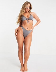 Catch string tie wrap bikini set in high shine charcoal | ASOS