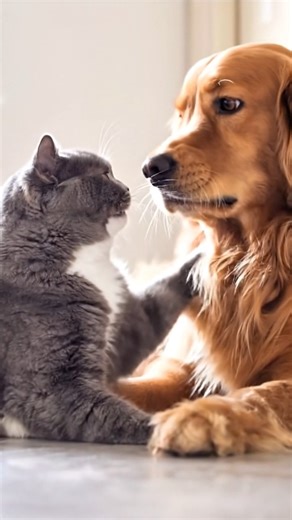 Cat Suddenly Slaps Dog During Cuddle Session 😂❤️🙀#FunnyAnimals #CatAndDog Get ready to laugh with this hilarious and relatable pet moment. It all starts as a sweet cuddle session between a loving Golden Retriever and a seemingly calm cat. The dog is giving gentle licks, but in a classic feline twist, the cat’s mood flips in an instant! Watch the unexpected and funny moment the cat delivers a swift slap to the confused dog's face. This video perfectly captures the unpredictable and comical natu