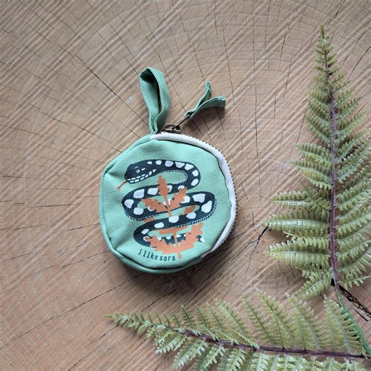 Screenprinted Snake Coin Pouch: Sage Turquoise Teal Canvas Zipper Serpent Bag - Etsy
