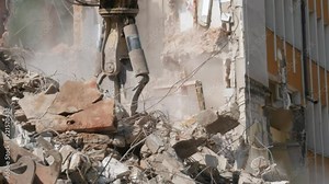 demolition of the building, demolition work, excavator at work