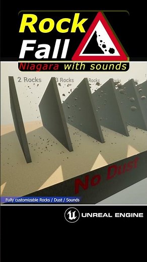 Niagara falling Rocks to Gravel sized with Sounds on Unreal Engine