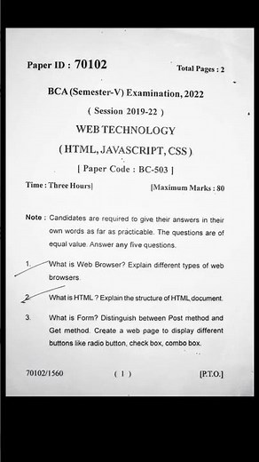 BCA 5th semester (2022) WEB TECHNOLOGY (HTML, JAVASCRIPT , CSS) | #brabu #bca_503 @Question_academy