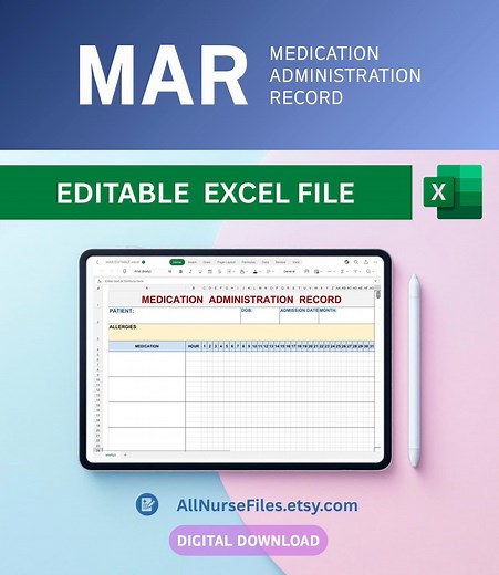 Medication Administration Record (MAR) EDITABLE Excel Template - Etsy