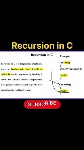 Recursion in C | Recursive Function in C #recursion #recursioninc #clanguage #cprogramming