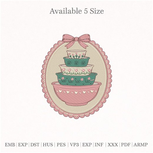 Stacked Bowl Embroidery Design, Vintage Kitchen Embroidery File, Cute Bowl Stack Pattern, Machine Embroidery Design, Kitchen Decor Stitch - Etsy