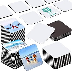 Flutesan 48 Pcs 3 x 3 Inch Sublimation Blank Refrigerator Magnets Sublimation Square Fridge Magnets Magnet Blanks MDF DIY Decorative for Car Home Office Kitchen Wall