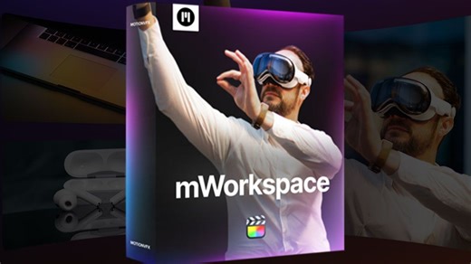 FCPX插件 83组苹果风渐变发光VR数码科技频道文字标题排版转场背景栏目包装视觉动画 MotionVFX - mWorkspace for FinalCut