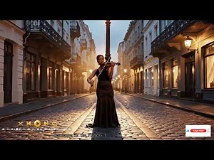 Dramatic symphony for violin and piano surrounded by orchestral strings – for cinematographic scene