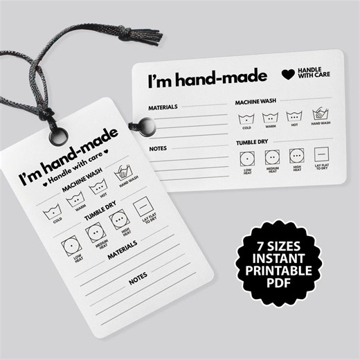 Printable Care Tags PDF, Crochet Knit Instructions, Craft Packaging Labels (digital Download) - Etsy