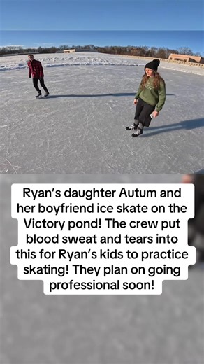 Ryan’s daughter Autum and her boyfriend ice skate on the Victory pond! The crew put blood sweat and tears into this for Ryan’s kids to practice skating! They plan on going professional soon! #ryanconcrete #concretejob #iceskate #ice #skate