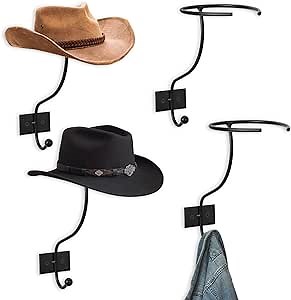QUUREN Cowboy Hat Rack for Wall 4 Pack Rustic Metal Cowboy Hat Holder Cast Iron Cowboy Hat Hanger Western Horseshoe Hooks for Storage and Display at Closet Bedroom Living Room for Hats Coats Keys