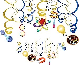 CC HOME 15Pack Science Laboratory Hanging Swirls Scientist Experiment Ceiling Streamer Birthday Party Decorations Science Boom Themed Party Favors for Holiday Baby Shower Home Decoration