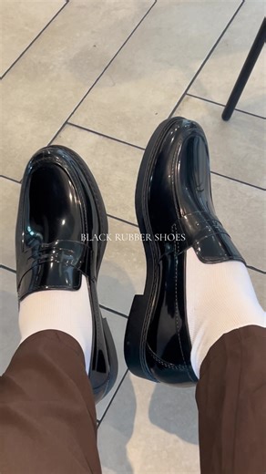 Shiny Black Rubber School Shoes