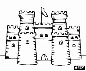 Castillo con dos torres y bandera para colorear, pintar e imprimir
