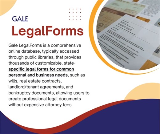 Do you need some basic legal forms created? 🤔 But attorney fees are expensive! 🤑 Try out Gale LegalForms! This is a comprehensive online database. That allows users to custom state-specific legal forms for common personal and business needs. 💻 Click the link:https://subscriptions.uslegalforms.com/gale/catalog/category/view/id/26707/ | Missouri River Regional Library