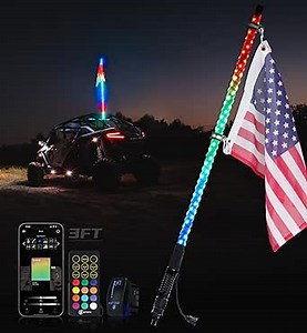 Xprite 1PC 3FT RGBW LED Whip Light with Spring Base, App & Remote Control Chasing Antenna Lighted Whips, Compatible with SXS ATV UTV Polaris RZR Can-am Buggy Trucks Jeep