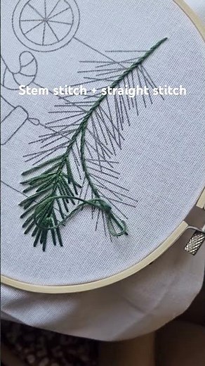 Evergreen Branch Tutorial 🌲 | Stem + Straight Stitch #embroidery #tutorial #diy #christmas #handmade