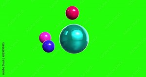 3d animated moving sphere atom structure on green screen background