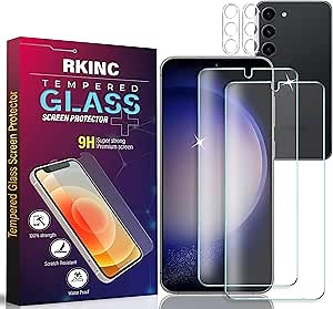 RKINC Screen Protector [2 + 2 Pack] for Samsung Galaxy S23+ / S23 Plus, Tempered Glass Film Screen Protector Fingerprint Support & 2 Camera lens Protector