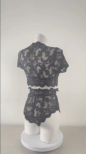 Prachic Sheer Lace Short Sleeve Bralette & High-Waisted Panty Set