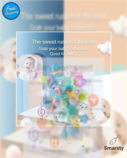 Rotating Rattle Ball Silicone Teether 9.5cm 0-12m Geometric