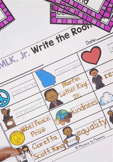👑 Looking for a fun and interactive way to celebrate the life and work of MLK Jr. while also reinforcing literacy skills in your Kindergarten classroom? This MLK Jr. Write the Room activity is the perfect way to get your students up and moving during literacy center time, while also learning about and honoring the legacy of Dr. Martin Luther King Jr. This activity is a great way to combine learning and celebration in a fun and Kindergarten appropriate way. Make your literacy center time more me
