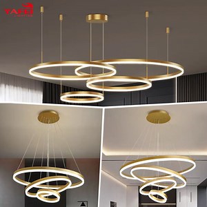 [Hot Item] LED Rings Pendant Lights Gold Luxury Modern Indoor Chandeliers Interior Lobby Decorative Ceiling Circle Rings Pendant Light