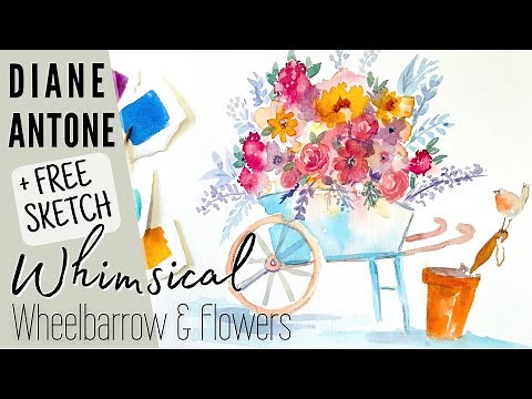 How to Paint a Whimsical Watercolor Floral Wheelbarrow Planter | Relaxing Loose Watercolor Tutorial