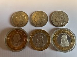 Silver coins, three morgan dollar coins, three collector's coins. | eBay