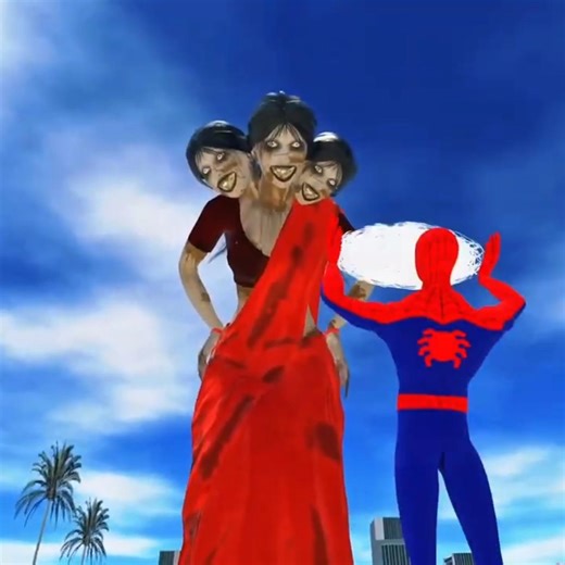 😱 3 HEAD GIANT WITCH! Spiderman Saves City From Monster💥| Spiderman vs Giant Chudail– #shorts #ibd3d