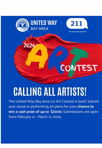 Our 211 Art Contest is back for the third year in a row! We can’t wait to see your submissions for this year’s prompt: “The Power in Connection” - Show how 211 connects people, places, and communities in your county. You might explore what 211 looks like in your community, who defines resilience where you live, or how access to help changes lives. All mediums are welcome, including illustration, photography, video, spoken word, digital art, and more. How would your county look if everyone knew e