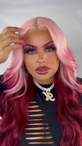 X-TRESS Pink and Red Lace Front Wigs Synthetic for Women,28Inch Wear and Go Glueless Body Wave Ombre Pre Plucked with Baby Hair, Synthetic 2 Tone Wigs(Pink To Red)