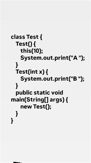 Full Stack Java developer on Instagram: "Comment your answer A. A B B. B A C. Compile-time error D. Runtime error #java #softwaredeveloper #code"