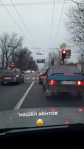 Humorous Traffic Light Encounter with Blue Car