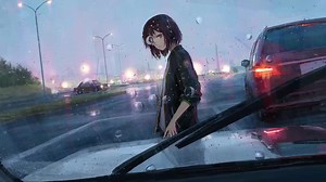 Rainy Day Anime Girl Live Wallpaper - WallpaperWaifu