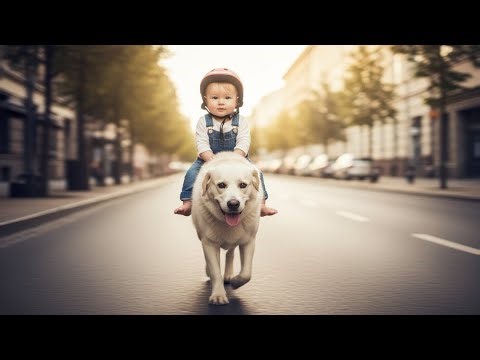 Baby Riding a Dog Like a Tiny Boss 🤣