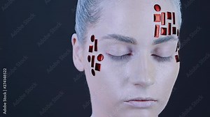 Professional makeup artist at work. Beauty industry of cosmetics backstage of professional makeup. Visagiste preparing model for the fashion show or photoshooting