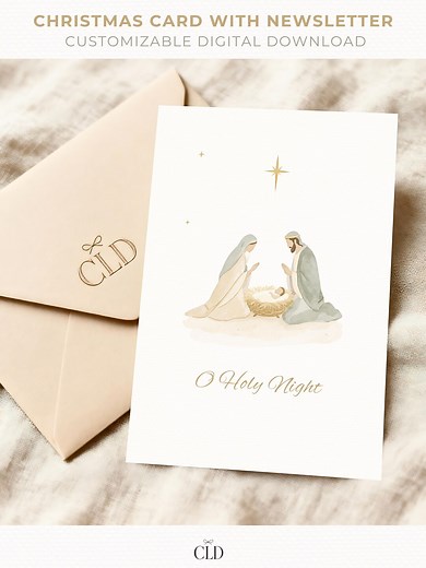 Editable Christian Christmas Card With Newsletter - O Holy Night Nativity Canva Template, Printable or Digital Holiday Greeting - Etsy UK