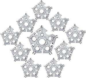 10 Pack The Pentagon Carbon Steel 23-in-1 Snowflake Multitool Screwdriver, 18 in 1 Multi Snow Tool Wrench New Upgrade(Silver)