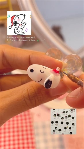 ebitabit 👽💅🏼💕✨ on Instagram: "The collab I didn’t know I needed, Snoopy and Susuwatari! 😆🎄 ⊹ ࣪ ˖ Just few sleeps until christmas! Ghibli x peanuts press-on nails for christmas ❄️ Using gel polish by Party! From @alatnailart_fankubeauty 🩷 Products used: ♡ Party! 103 ♡ Party! LG-08 ♡ Party! LG-13 ♡ Party! 4D gel emboss #ebitabit #nailart #pressonnails #kukupalsu #spiritedaway #peanuts"