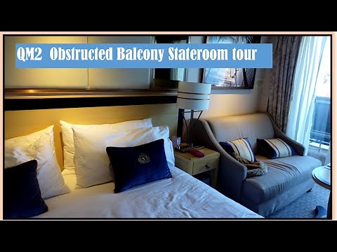 Cunard QM2 cruise ship Obstructed Balcony Stateroom tour & review