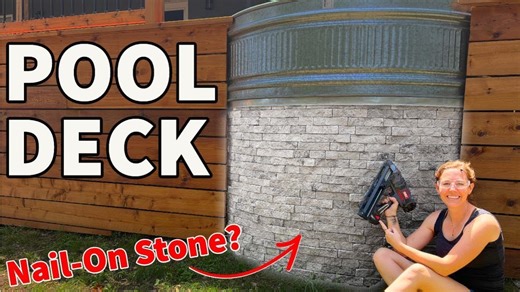 Build an above ground pool with easy stone veneer finish