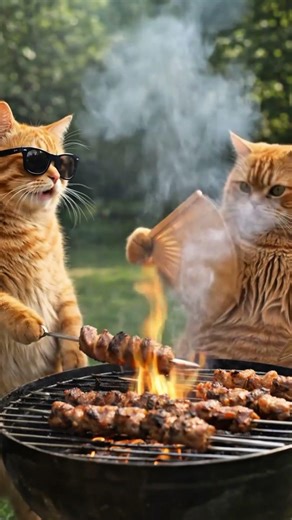 Cats are relaxing by cooking kebabs and drinking beer. #cat #cats #catvideos #catshorts #catlife