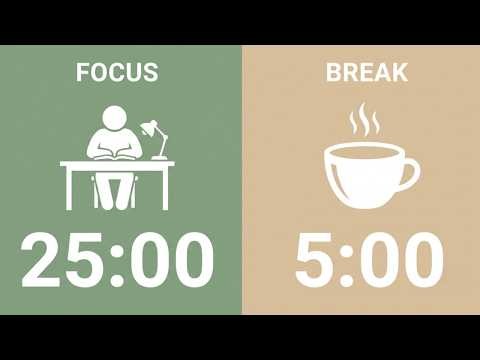 4-Hour 25/5 Pomodoro Study Timer 🎧 Green Noise for ADHD & TDAH Focus